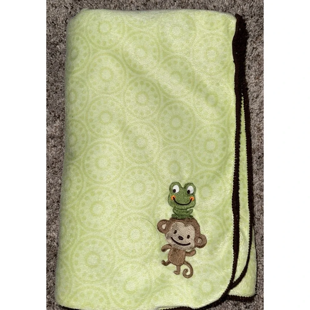 Carter's Just One You Green Brown Baby Blanket Frog Monkey Sherpa Target 30x 40